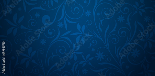 Vector illustration Dark blue background with floral ornament for Presentations marketing, decks, ads, books cover, Digital interface, print design template material, wedding invitation, greeting card