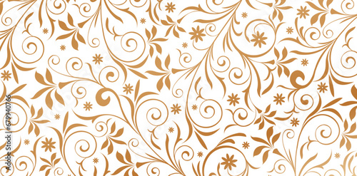 vector illustration ornament golden colors Seamless pattern with leaves and curls on a white background for Fashionable modern wallpapers or textile, books covers, Digital interfaces, prints templates photo