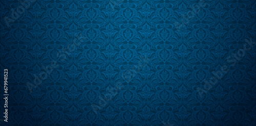 vector illustration blue background with damask patterned wallpaper for Presentations marketing, decks, Canvas for text-based compositions: ads, book covers, Digital interfaces, print design templates