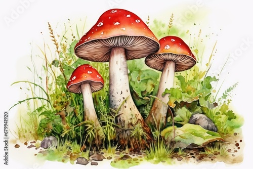 watercolor mushrooms painting Hand-drawn watercolor mushrooms