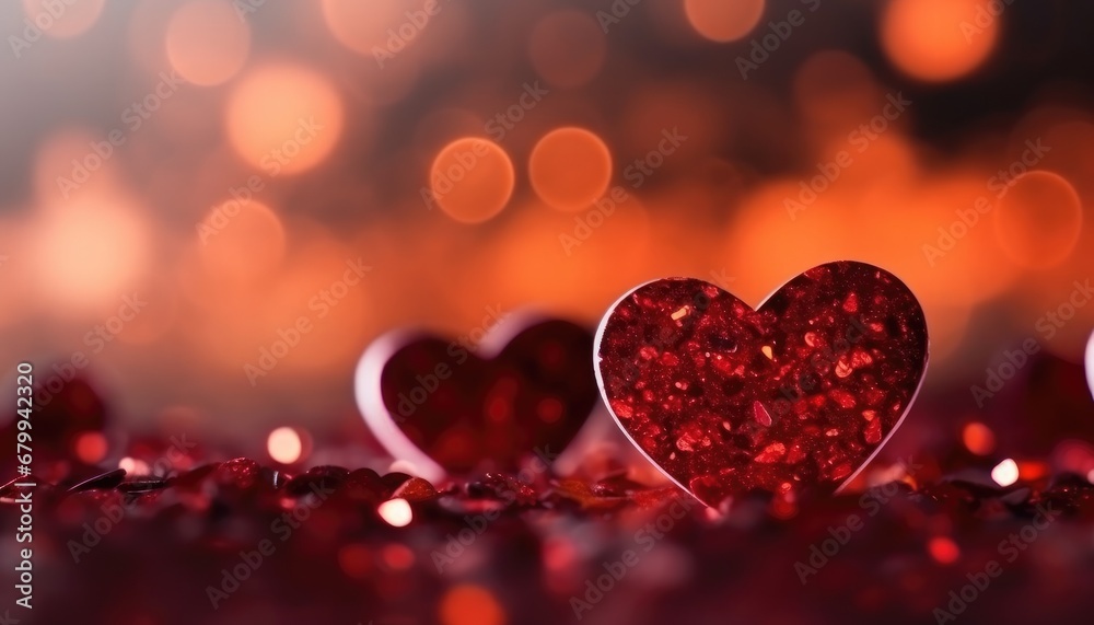  top view red hearts paper bokeh light. valentine day