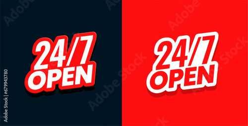 24 hour open service red sticker template business promo