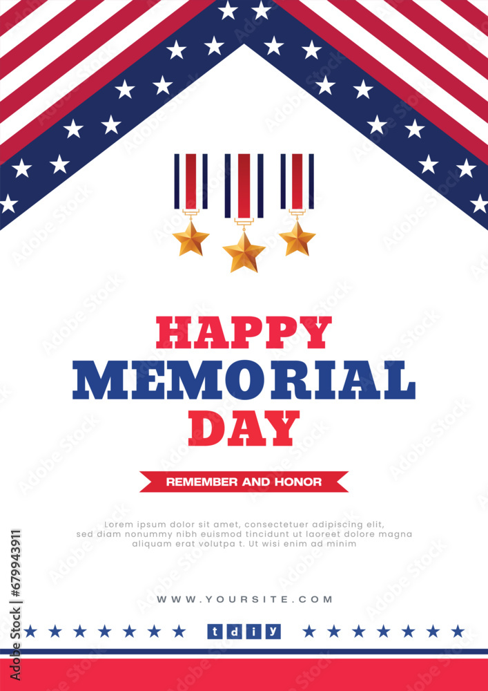 Usa flag memorial day blue background poster or flyer design Vector file
