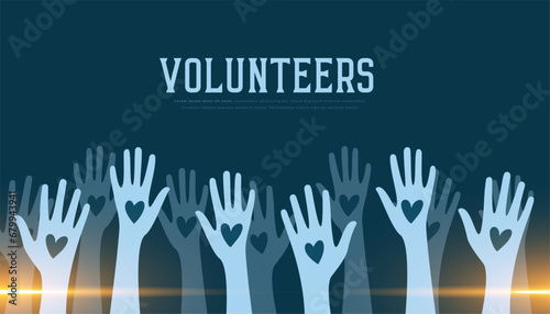 volunteers community raising hand up banner with light effect
