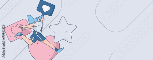 Virtual characters social communication concept business flat vector hand drawn illustration
