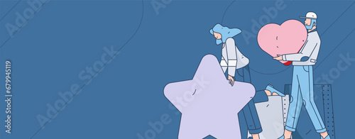 Virtual characters social communication concept business flat vector hand drawn illustration
