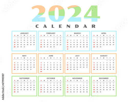 modern 2024 english calendar template for event planner
