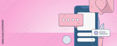 Virtual characters social communication concept business flat vector hand drawn illustration
