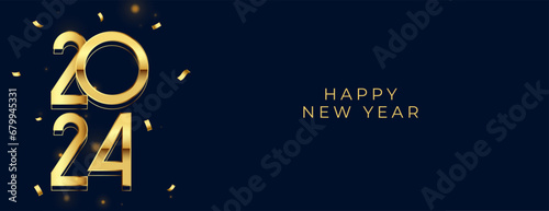 happy new year 2024 greeting card with golden confetti design