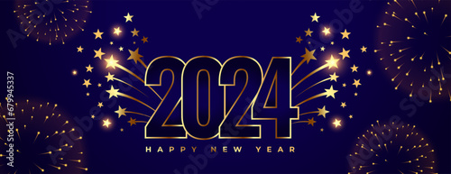 line style 2024 new year firework banner with bursting star design photo