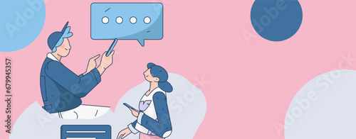 Virtual characters social communication concept business flat vector hand drawn illustration
