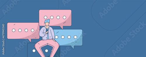 Virtual characters social communication concept business flat vector hand drawn illustration
