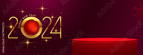 2024 new year bauble wallpaper with empty 3d podium platform design