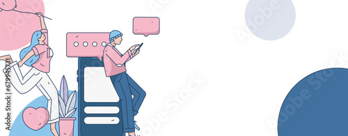Virtual characters social communication concept business flat vector hand drawn illustration
