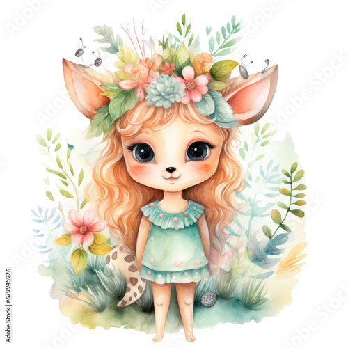 Safari Animal set little fairie in colorful dresses Illustration  Generative Ai