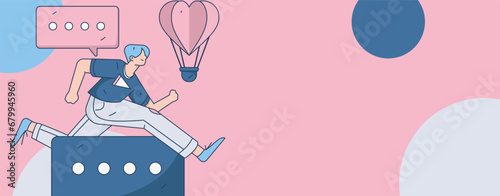Virtual characters social communication concept business flat vector hand drawn illustration
