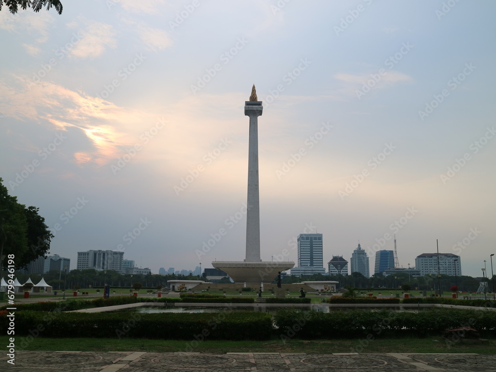 Jakarta-Indonesia, November 18th 2023. National monument (Monas). The national monument, or Monas, is a 137-meter tower in the center of Jakarta, symbolizing Indonesia's struggle for independence.