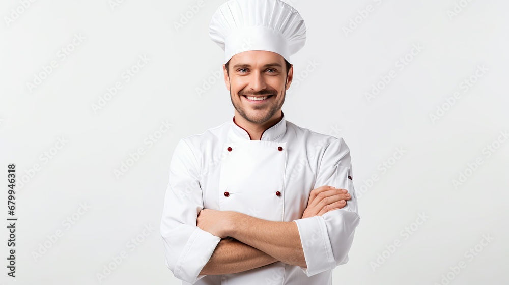smiling young chef with crossed arms looking at camera