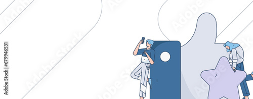 Virtual characters social communication concept business flat vector hand drawn illustration
