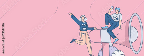 Virtual characters social communication concept business flat vector hand drawn illustration
