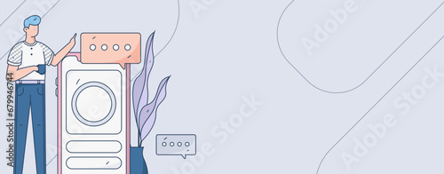 Virtual characters social communication concept business flat vector hand drawn illustration
