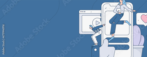 Virtual characters social communication concept business flat vector hand drawn illustration
