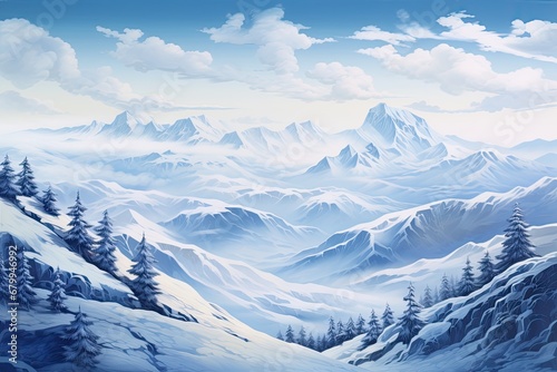 Fantasy snowy landscape with blue sky © BrandwayArt