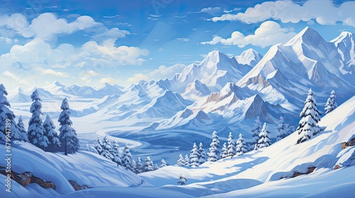 Fantasy snowy landscape with blue sky © BrandwayArt