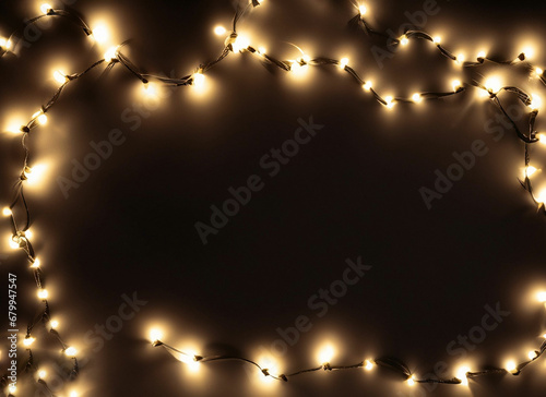 Christmas background with decorative fir tree on blurred neon light background with bokeh