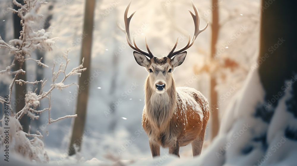 deer in the winter with the snow and tree deer in the winter with the snow and tree