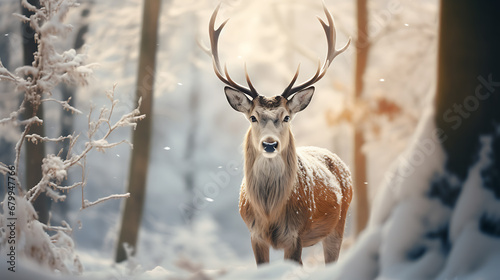 deer in the winter with the snow and tree © Altair Studio