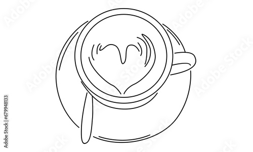 line art of cup with heart cappuccino latte art