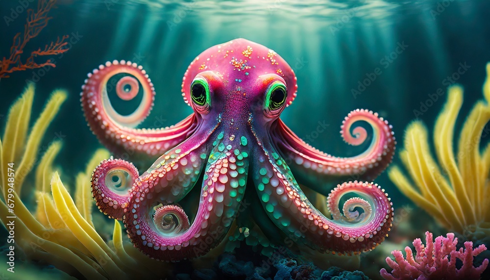 Colorful Octopus underwater wallpaper illustration