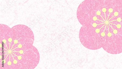 梅が回る和紙の背景