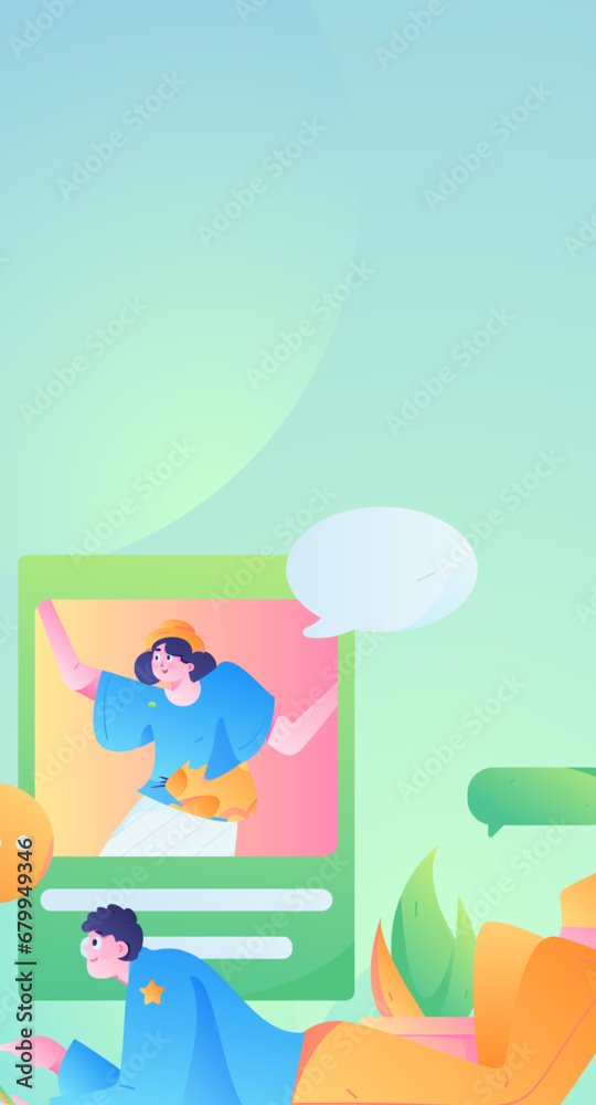 Fototapeta premium Virtual characters social communication concept business flat vector hand drawn illustration