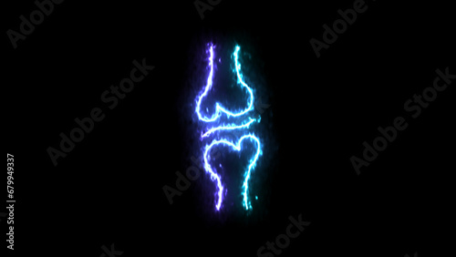 Glowing Bone icon. neon Knee bones icon. Arthritis knee joint pain sign. Osteoporosis and Bones Joint Illness Icon. glowing neon line bone icon isolated on black background.