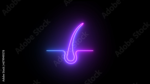 Glowing neon line Hair hair follicle skin icon isolated on black background. neon Human hair follicle icon. Hair care treatment. photo