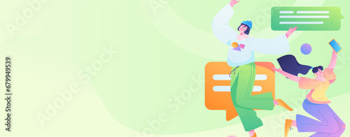 Virtual characters social communication concept business flat vector hand drawn illustration
