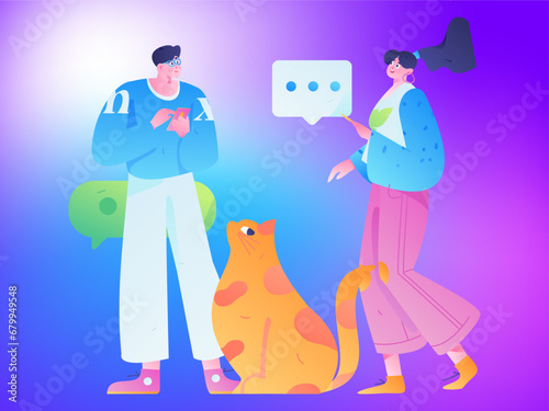 Virtual characters social communication concept business flat vector hand drawn illustration
