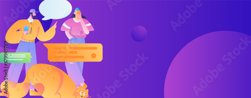 Virtual characters social communication concept business flat vector hand drawn illustration
