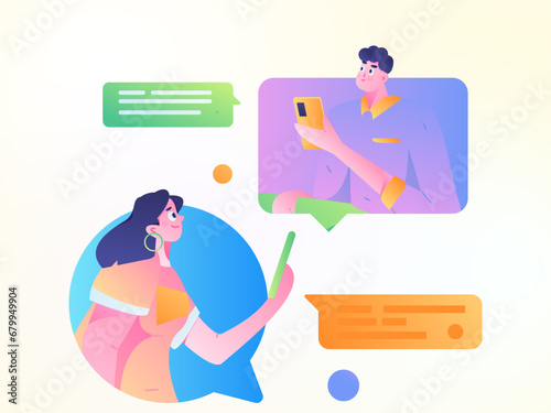 Virtual characters social communication concept business flat vector hand drawn illustration
