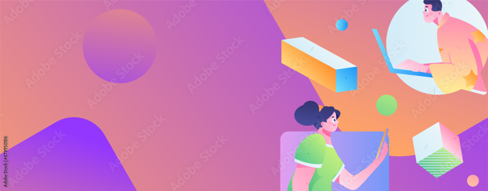 Virtual characters social communication concept business flat vector hand drawn illustration
