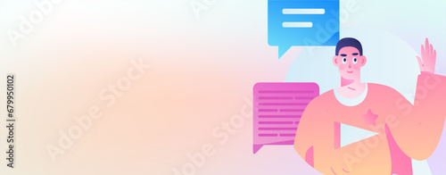 Virtual characters social communication concept business flat vector hand drawn illustration
