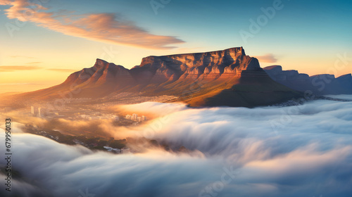 Dramatic Sunrise Morning Fog Over Table Mountain