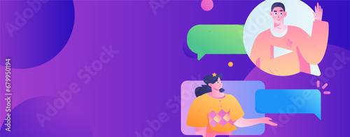 Virtual characters social communication concept business flat vector hand drawn illustration
