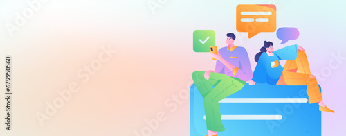 Virtual characters social communication concept business flat vector hand drawn illustration 