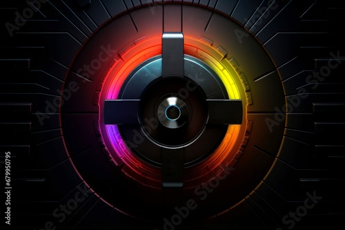 Abstract colorful neon padlock on black background