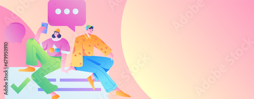 Virtual characters social communication concept business flat vector hand drawn illustration
