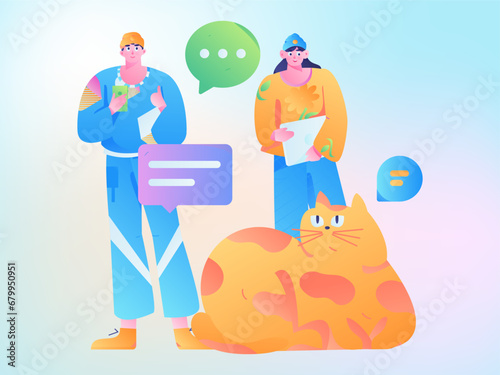 Virtual characters social communication concept business flat vector hand drawn illustration
