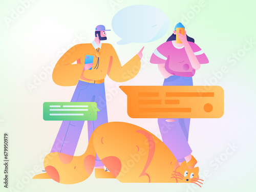 Virtual characters social communication concept business flat vector hand drawn illustration
